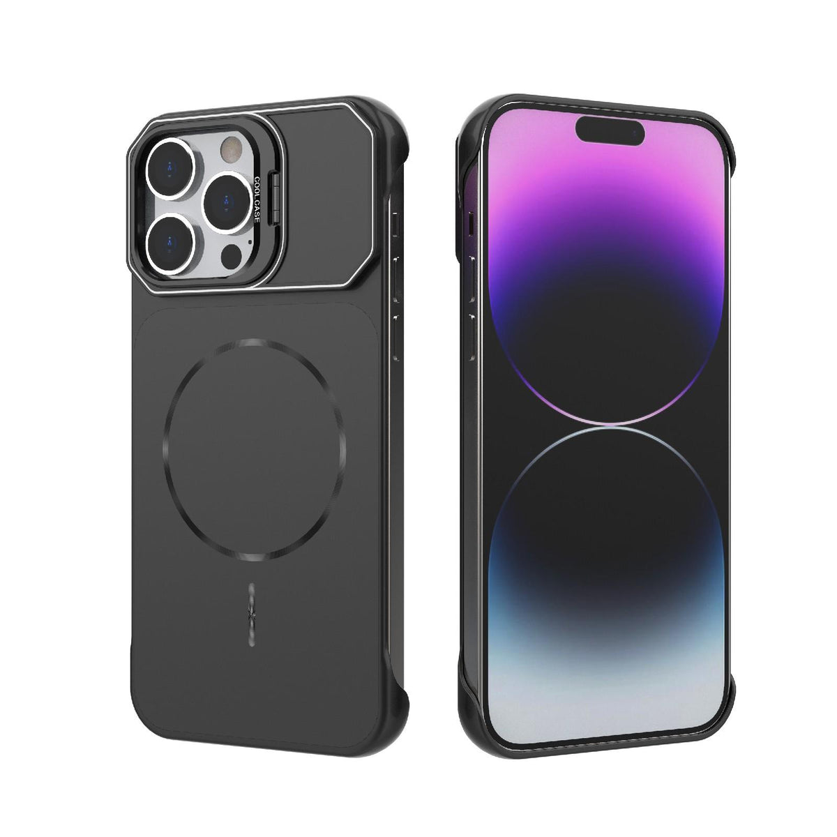 For iPhone 14 Pro Max Frameless Half-Wrapped PC Magnetic Phone Case - Black - EDA009914110A