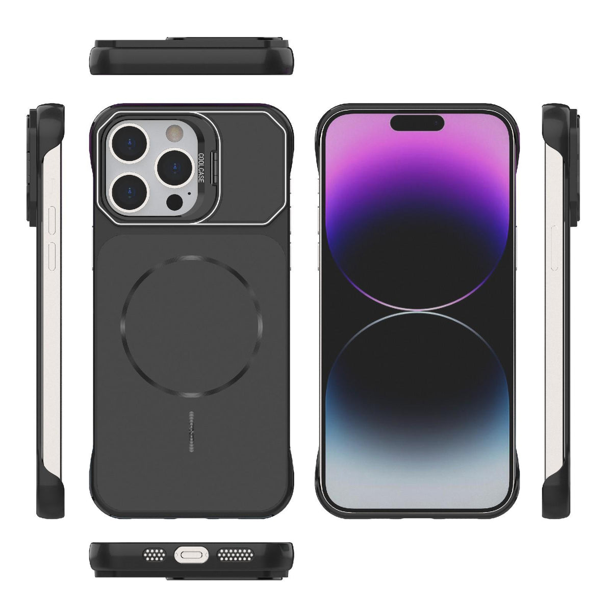 For iPhone 14 Pro Max Frameless Half-Wrapped PC Magnetic Phone Case - Black - EDA009914110A