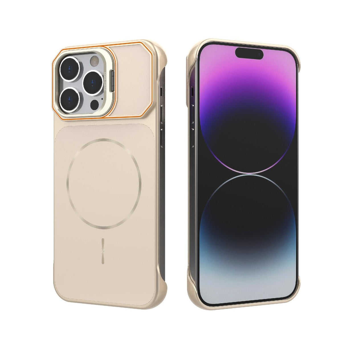 For iPhone 14 Pro Max Frameless Half-Wrapped PC Magnetic Phone Case - Rose Gold - EDA009914110B