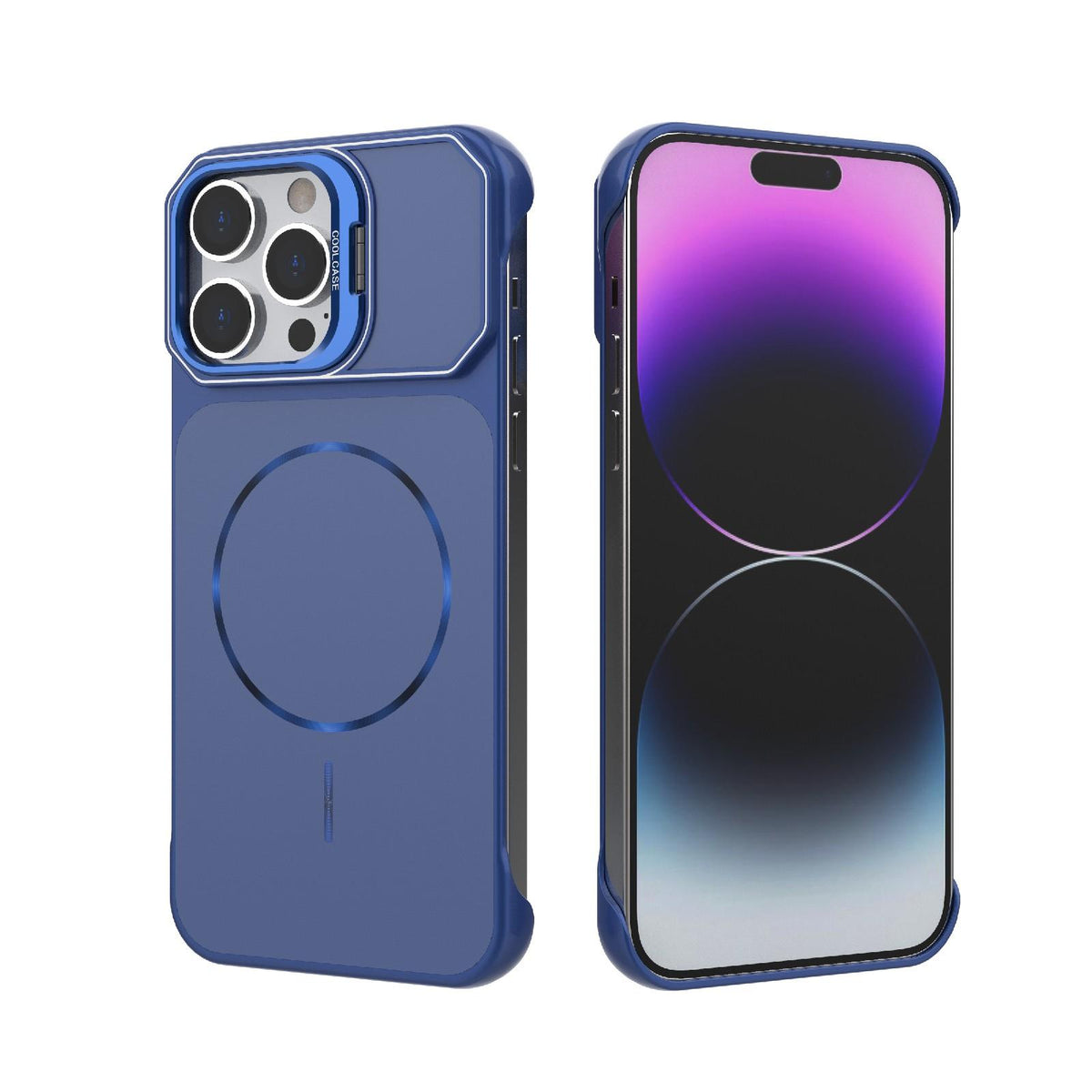 For iPhone 14 Pro Max Frameless Half-Wrapped PC Magnetic Phone Case - Blue - EDA009914110C