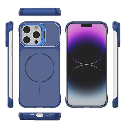 For iPhone 14 Pro Max Frameless Half-Wrapped PC Magnetic Phone Case - Blue - EDA009914110C