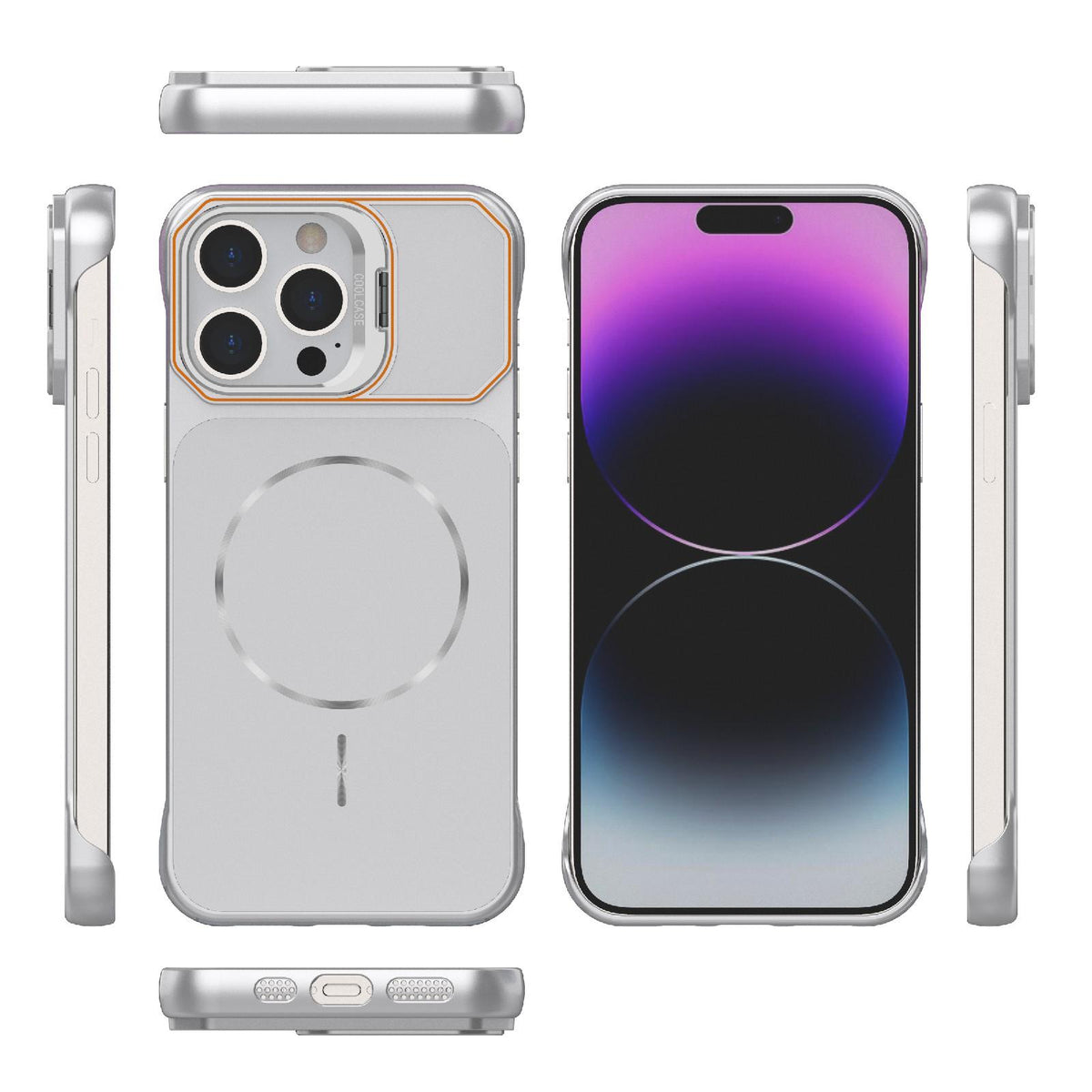 For iPhone 14 Pro Max Frameless Half-Wrapped PC Magnetic Phone Case - Silver - EDA009914110D
