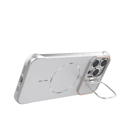 For iPhone 14 Pro Max Frameless Half-Wrapped PC Magnetic Phone Case - Silver - EDA009914110D
