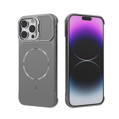 For iPhone 14 Pro Max Frameless Half-Wrapped PC Magnetic Phone Case - Gray - EDA009914110F