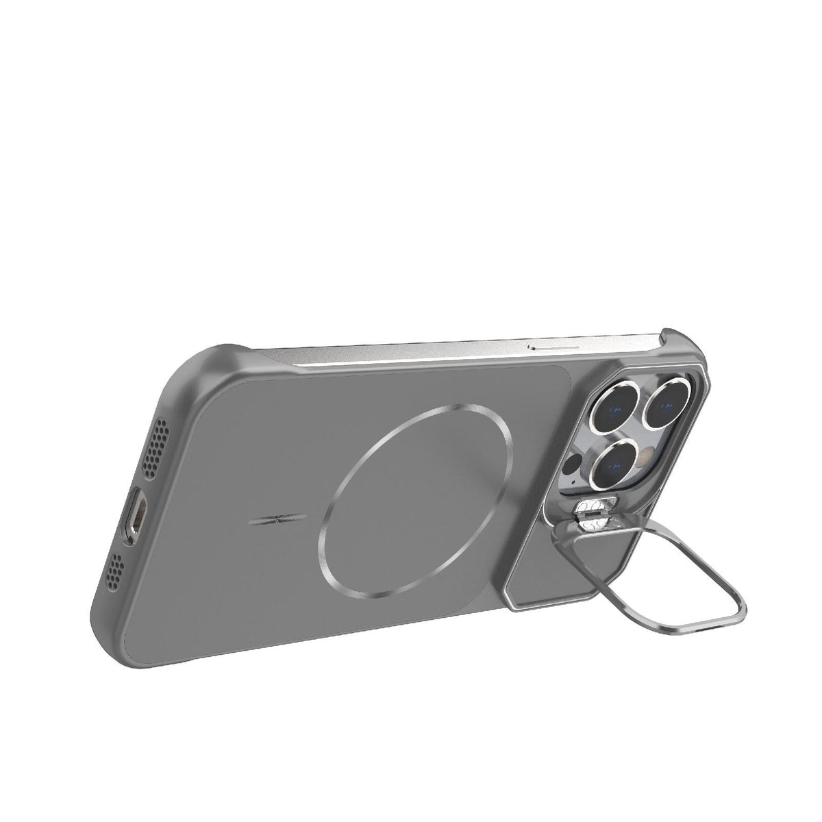 For iPhone 14 Pro Max Frameless Half-Wrapped PC Magnetic Phone Case - Gray - EDA009914110F