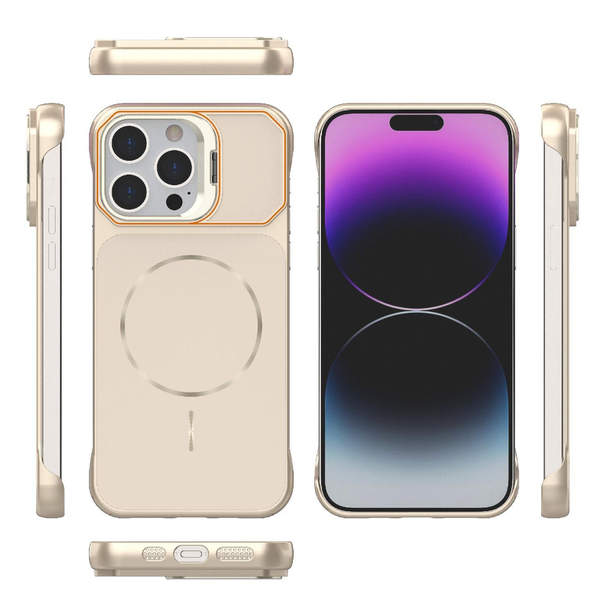 For iPhone 14 Pro Frameless Half-Wrapped PC Magnetic Phone Case - Rose Gold - EDA009914111B