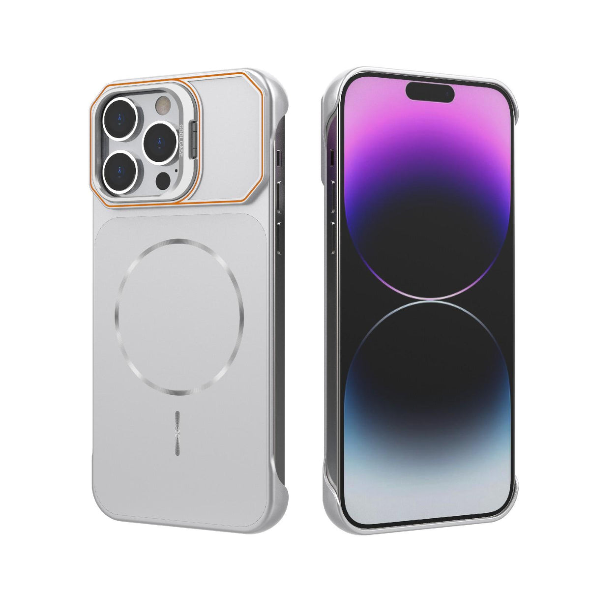 For iPhone 14 Pro Frameless Half-Wrapped PC Magnetic Phone Case - Silver - EDA009914111D