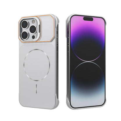 For iPhone 14 Pro Frameless Half-Wrapped PC Magnetic Phone Case - Silver - EDA009914111D