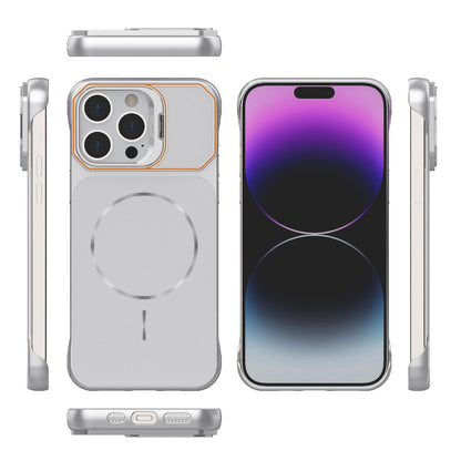 For iPhone 14 Pro Frameless Half-Wrapped PC Magnetic Phone Case - Silver - EDA009914111D