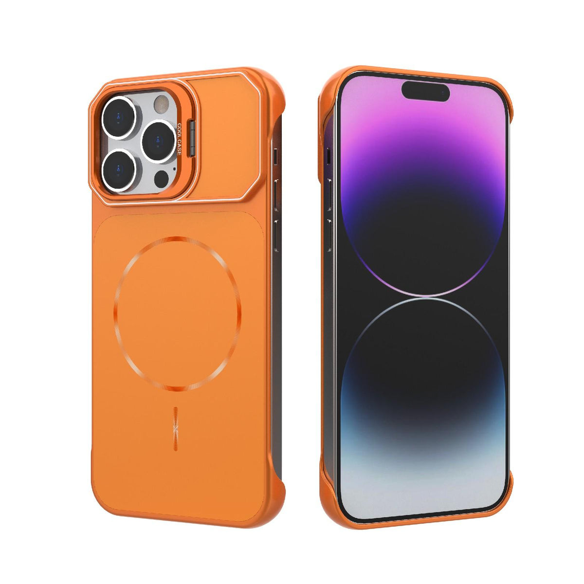 For iPhone 14 Pro Frameless Half-Wrapped PC Magnetic Phone Case - Orange - EDA009914111E