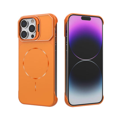 For iPhone 14 Pro Frameless Half-Wrapped PC Magnetic Phone Case - Orange - EDA009914111E