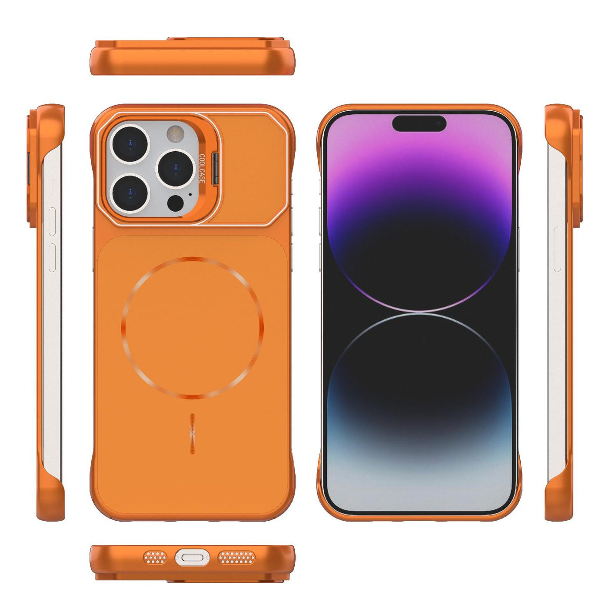 For iPhone 14 Pro Frameless Half-Wrapped PC Magnetic Phone Case - Orange - EDA009914111E