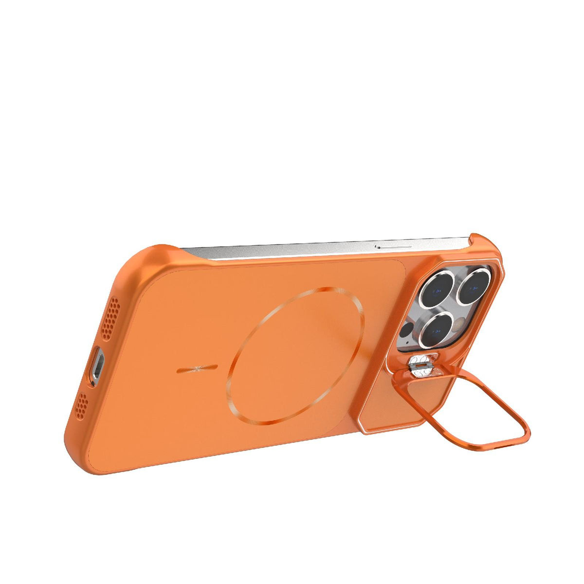For iPhone 14 Pro Frameless Half-Wrapped PC Magnetic Phone Case - Orange - EDA009914111E