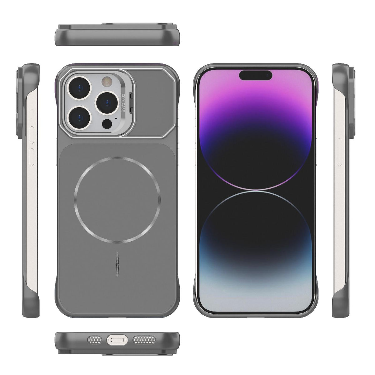 For iPhone 14 Pro Frameless Half-Wrapped PC Magnetic Phone Case - Gray - EDA009914111F