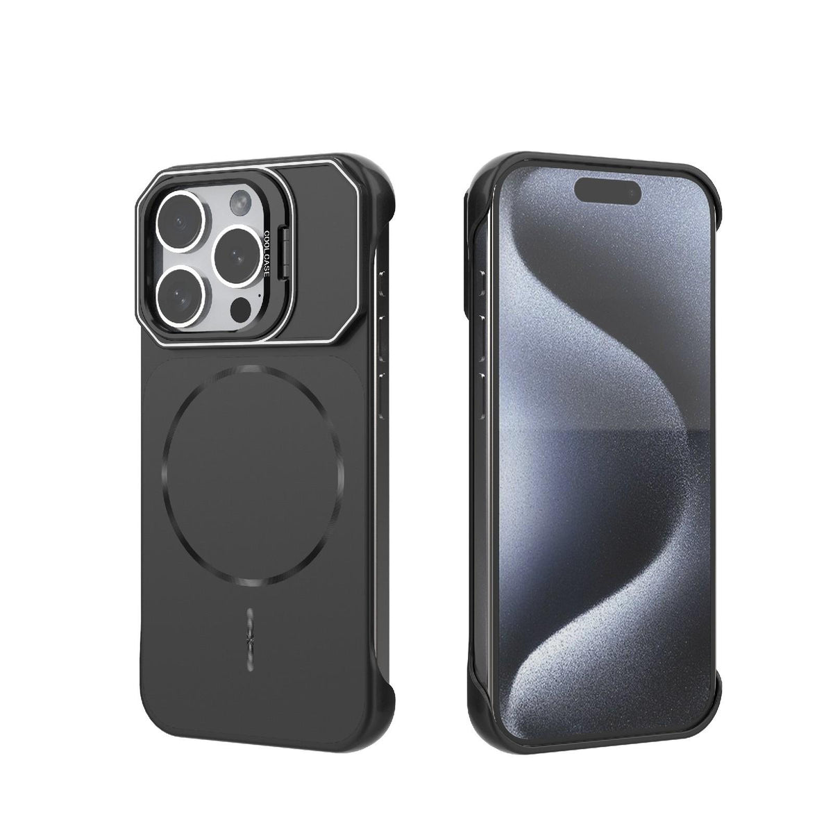 For iPhone 15 Pro Frameless Half-Wrapped PC Magnetic Phone Case - Black - EDA009914112A