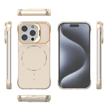 For iPhone 15 Pro Frameless Half-Wrapped PC Magnetic Phone Case - Rose Gold - EDA009914112B