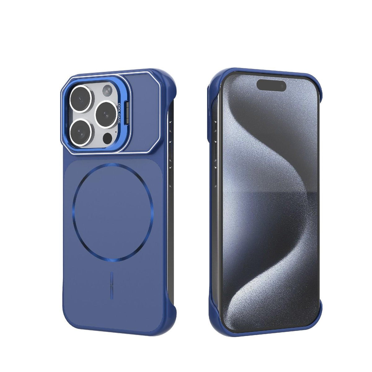 For iPhone 15 Pro Frameless Half-Wrapped PC Magnetic Phone Case - Blue - EDA009914112C