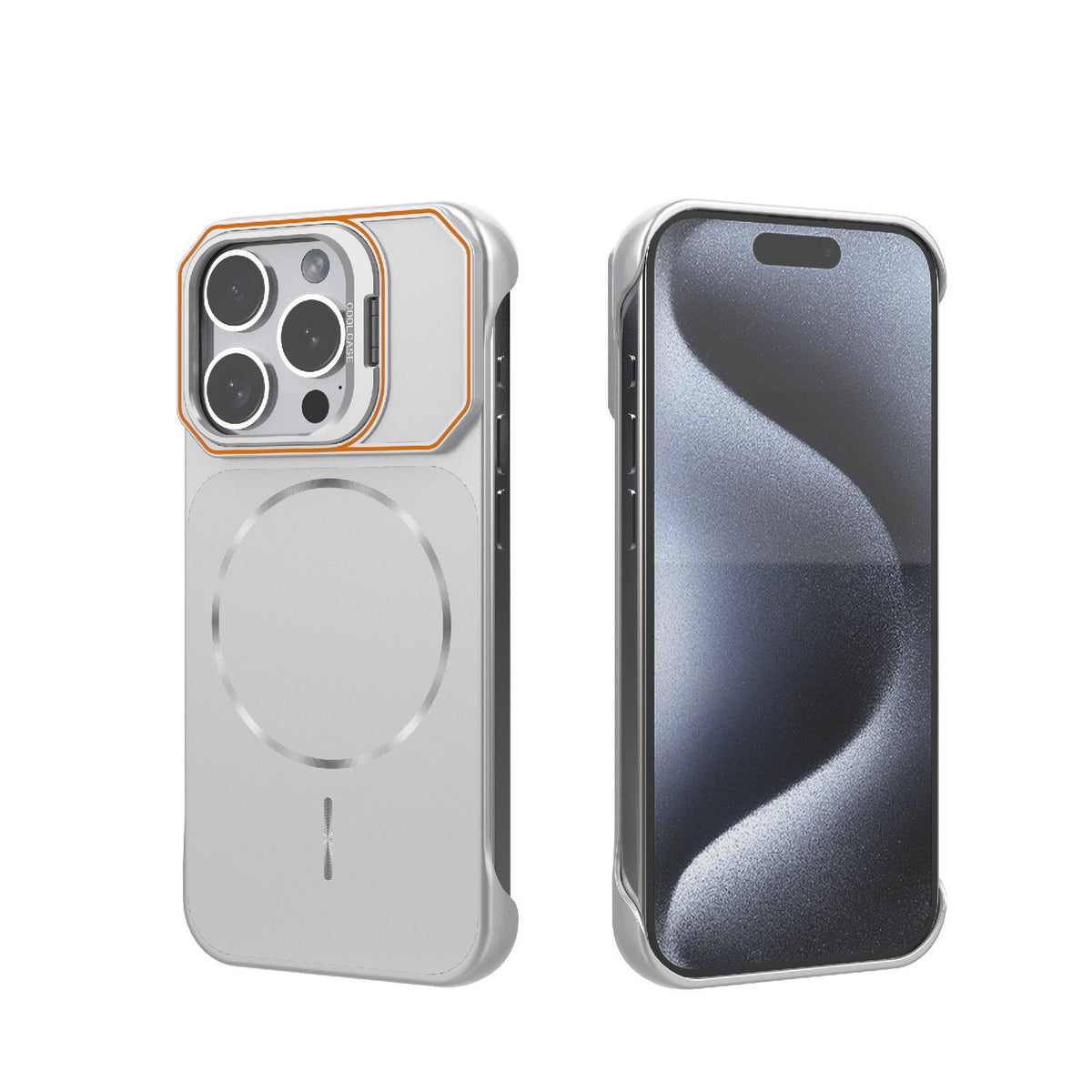 For iPhone 15 Pro Frameless Half-Wrapped PC Magnetic Phone Case - Silver - EDA009914112D