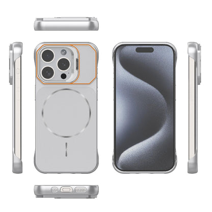 For iPhone 15 Pro Frameless Half-Wrapped PC Magnetic Phone Case - Silver - EDA009914112D