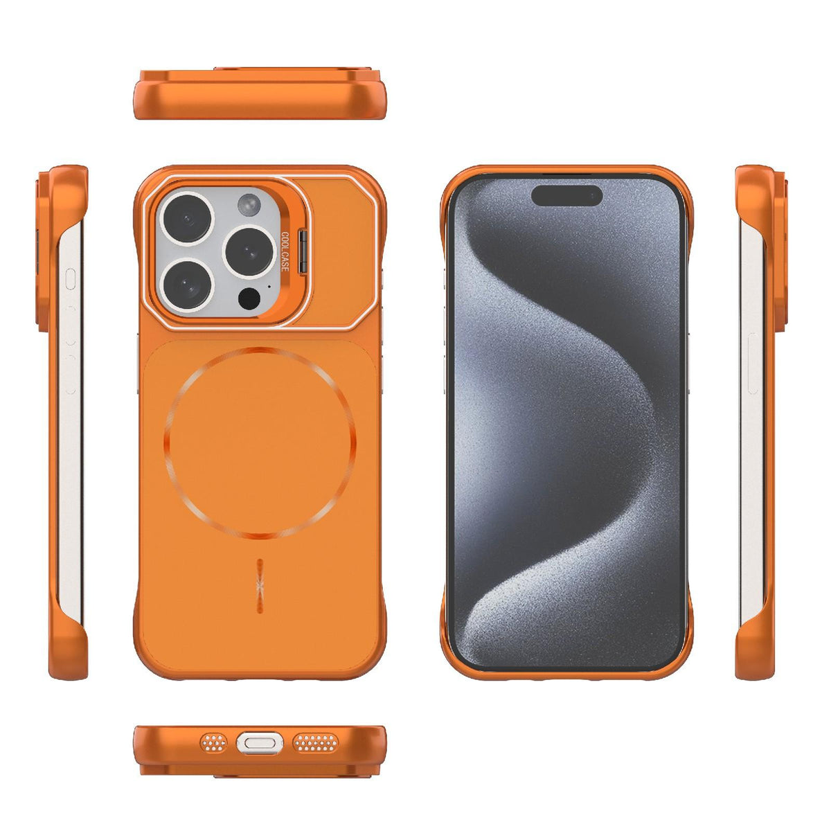 For iPhone 15 Pro Frameless Half-Wrapped PC Magnetic Phone Case - Orange - EDA009914112E