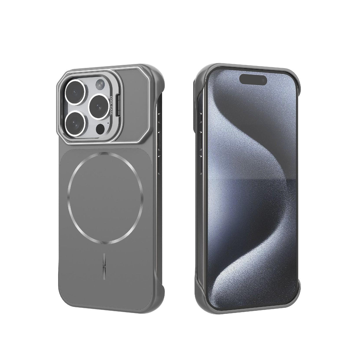 For iPhone 15 Pro Frameless Half-Wrapped PC Magnetic Phone Case - Gray - EDA009914112F