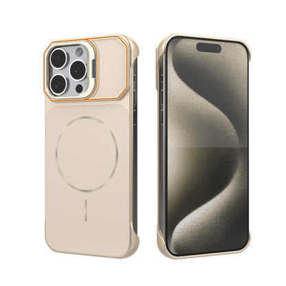 For iPhone 15 Pro Max Frameless Half-Wrapped PC Magnetic Phone Case - Rose Gold - EDA009914113B