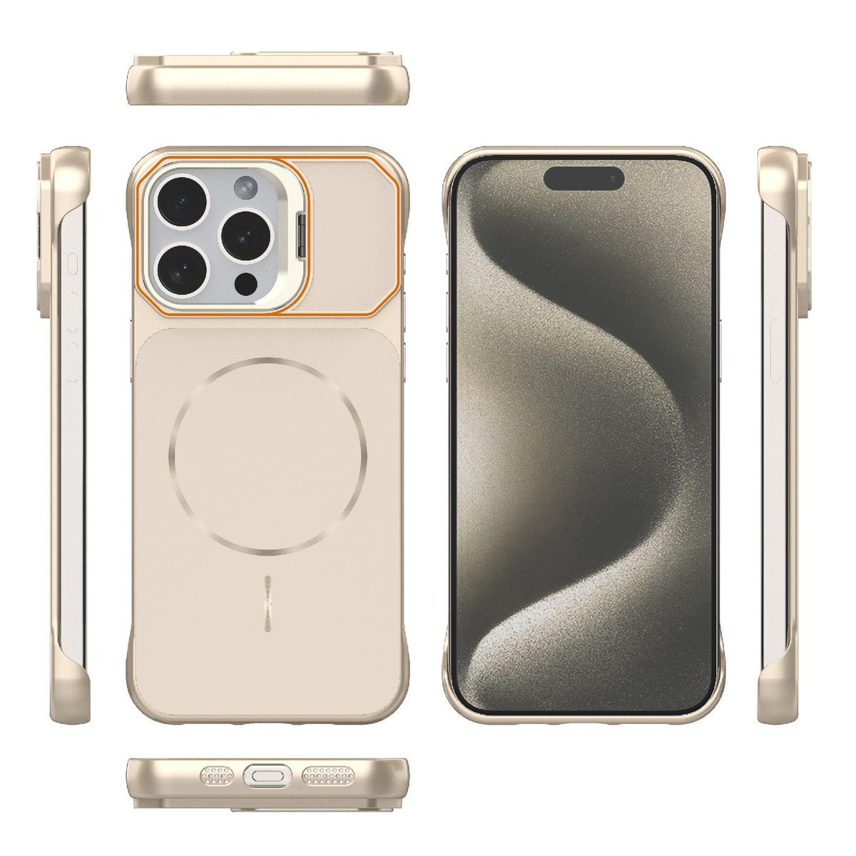 For iPhone 15 Pro Max Frameless Half-Wrapped PC Magnetic Phone Case - Rose Gold - EDA009914113B