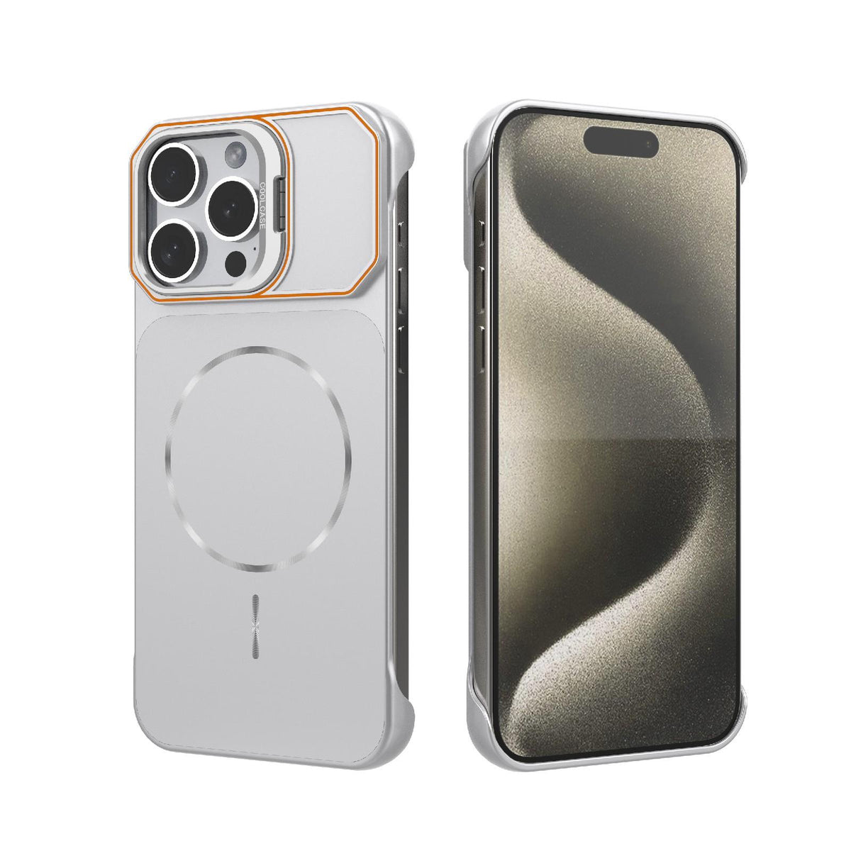 For iPhone 15 Pro Max Frameless Half-Wrapped PC Magnetic Phone Case - Silver - EDA009914113D