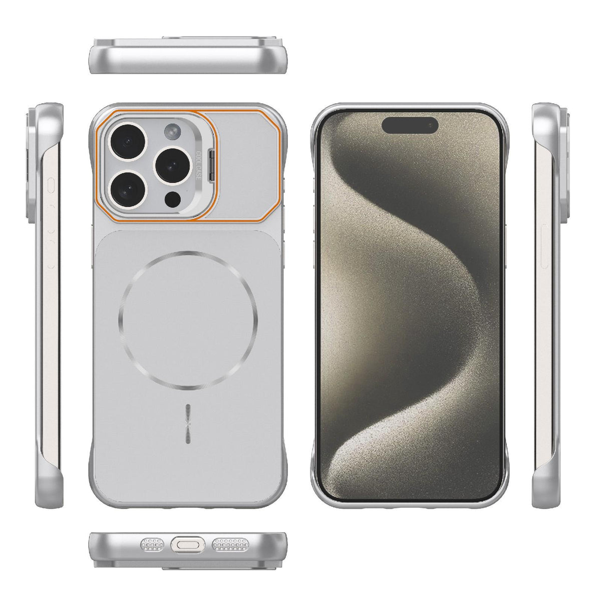 For iPhone 15 Pro Max Frameless Half-Wrapped PC Magnetic Phone Case - Silver - EDA009914113D