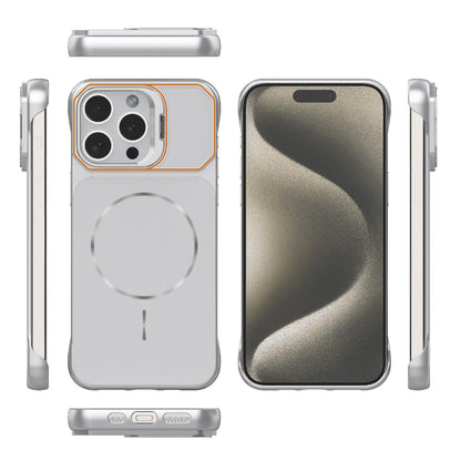 For iPhone 15 Pro Max Frameless Half-Wrapped PC Magnetic Phone Case - Silver - EDA009914113D