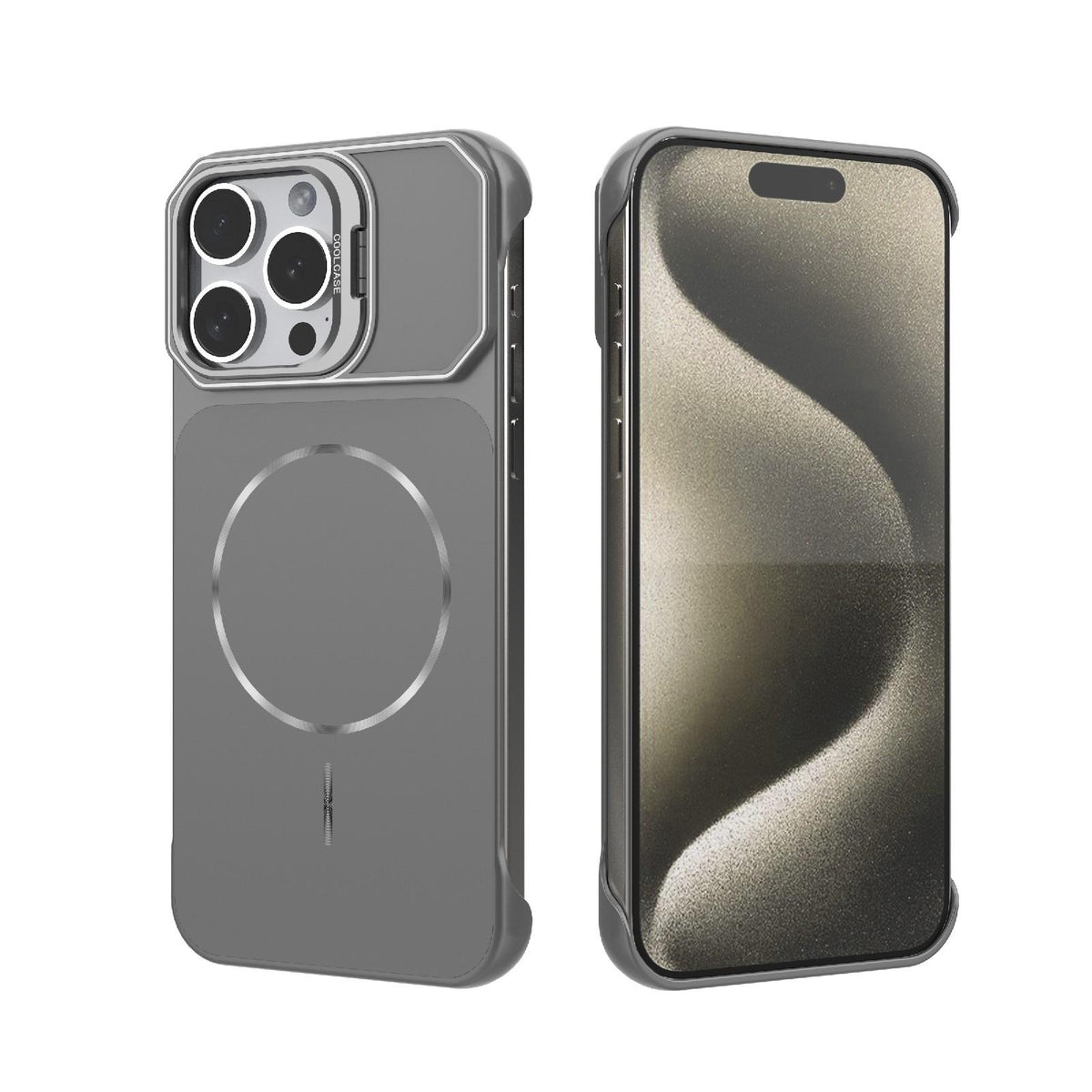 For iPhone 15 Pro Max Frameless Half-Wrapped PC Magnetic Phone Case - Gray - EDA009914113F