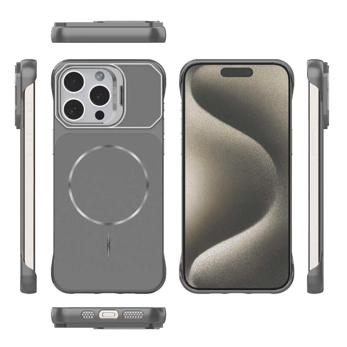 For iPhone 15 Pro Max Frameless Half-Wrapped PC Magnetic Phone Case - Gray - EDA009914113F