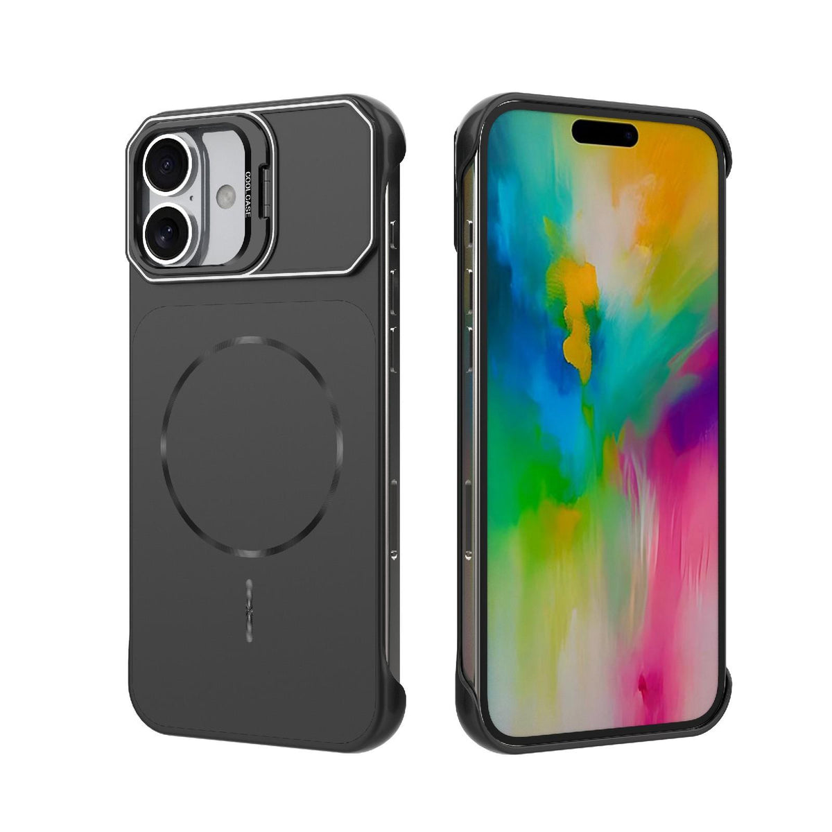 For iPhone 16 Plus Frameless Half-Wrapped PC Magnetic Phone Case - Black - EDA009914114A