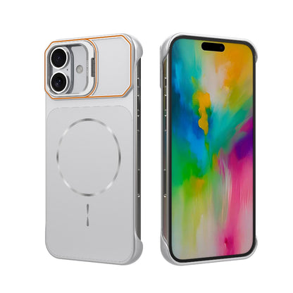 For iPhone 16 Plus Frameless Half-Wrapped PC Magnetic Phone Case - Silver - EDA009914114D