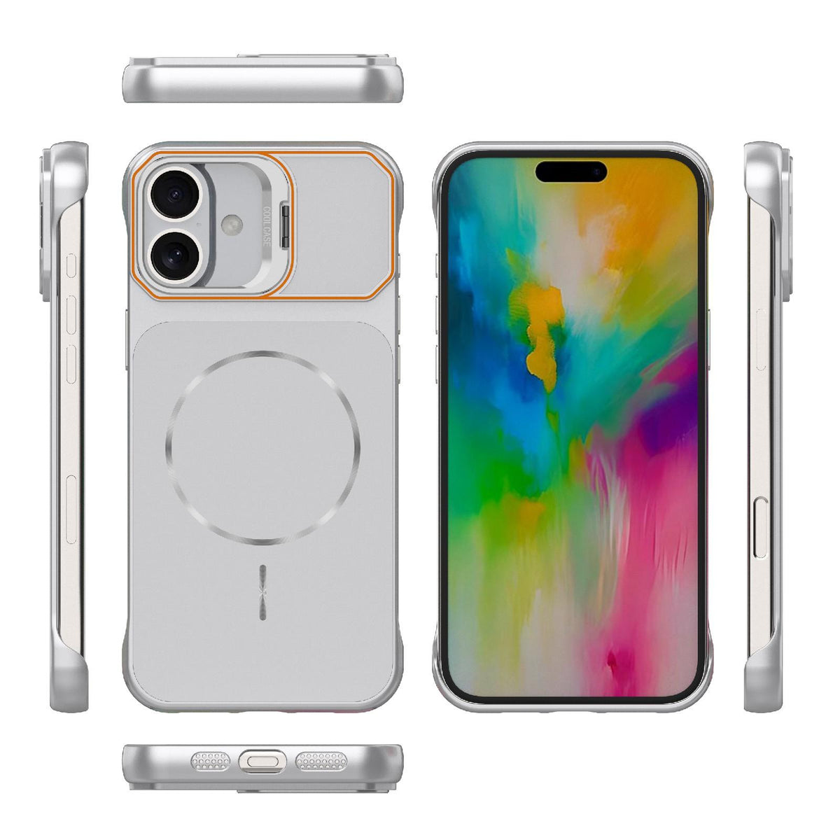 For iPhone 16 Plus Frameless Half-Wrapped PC Magnetic Phone Case - Silver - EDA009914114D