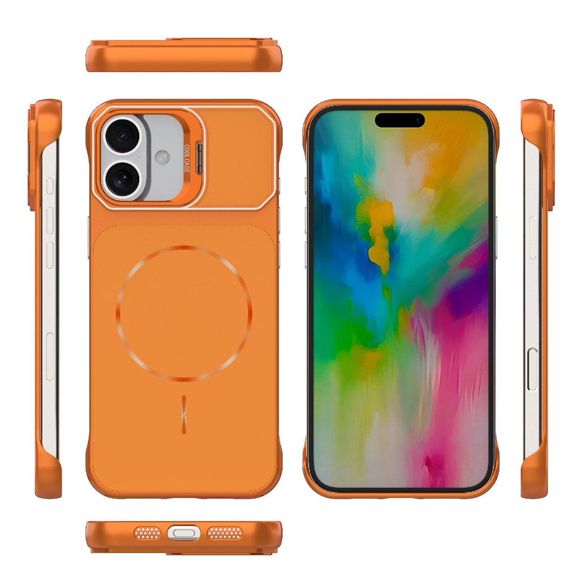 For iPhone 16 Plus Frameless Half-Wrapped PC Magnetic Phone Case - Orange - EDA009914114E