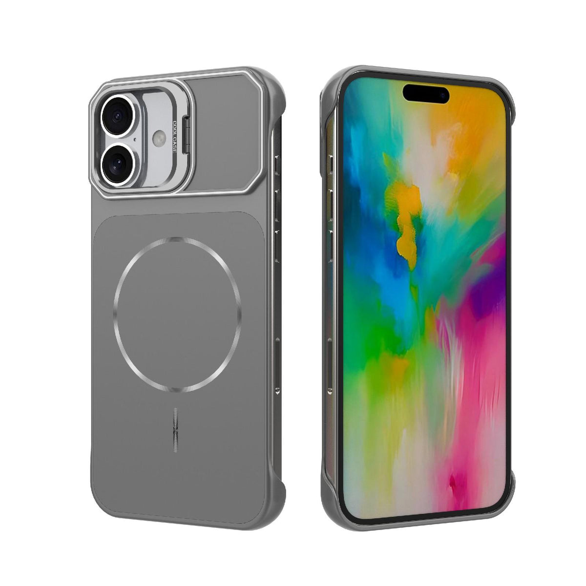 For iPhone 16 Plus Frameless Half-Wrapped PC Magnetic Phone Case - Gray - EDA009914114F