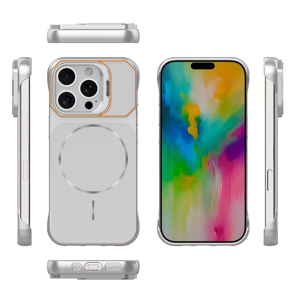 For iPhone 16 Pro Frameless Half-Wrapped PC Magnetic Phone Case - Silver - EDA009914115D