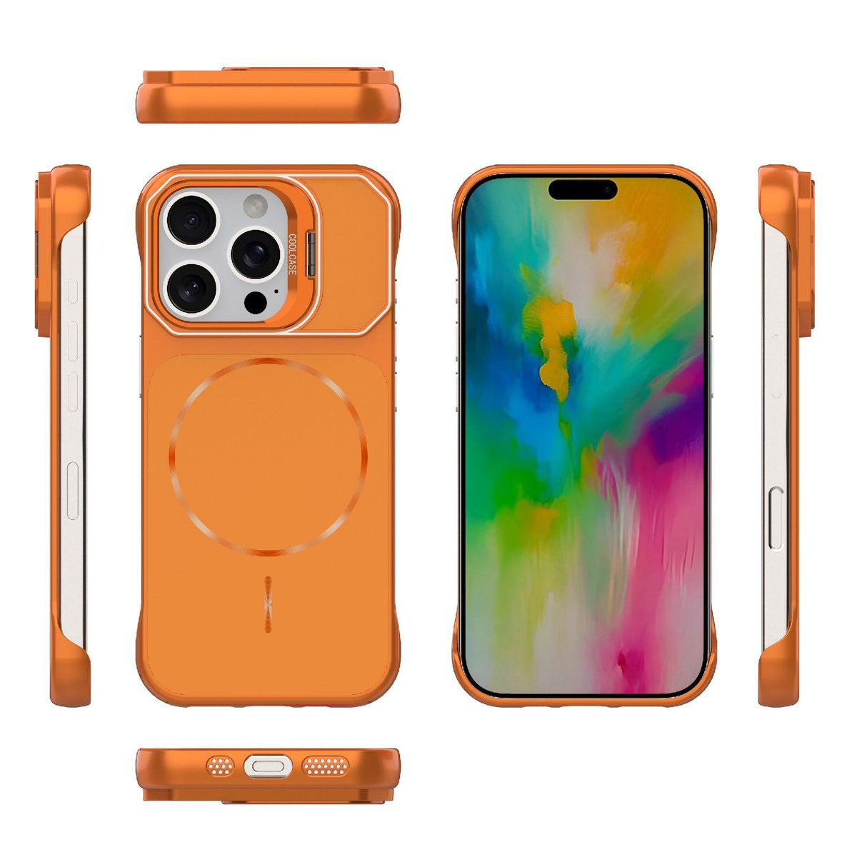 For iPhone 16 Pro Frameless Half-Wrapped PC Magnetic Phone Case - Orange - EDA009914115E