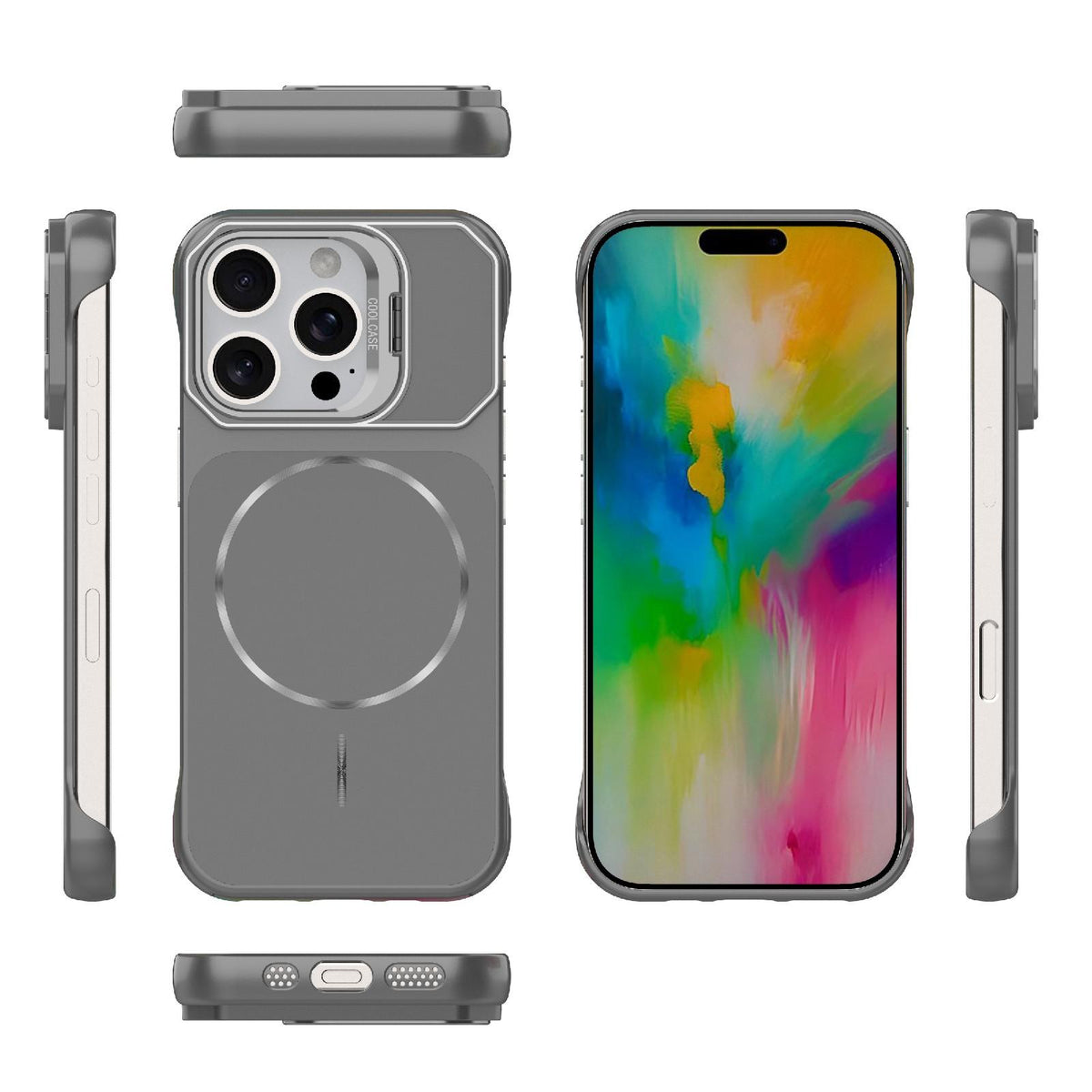 For iPhone 16 Pro Frameless Half-Wrapped PC Magnetic Phone Case - Gray - EDA009914115F