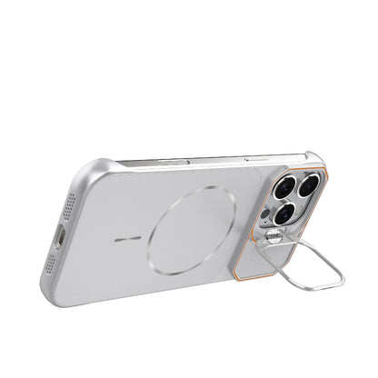 For iPhone 16 Pro Max Frameless Half-Wrapped PC Magnetic Phone Case - Silver - EDA009914116D