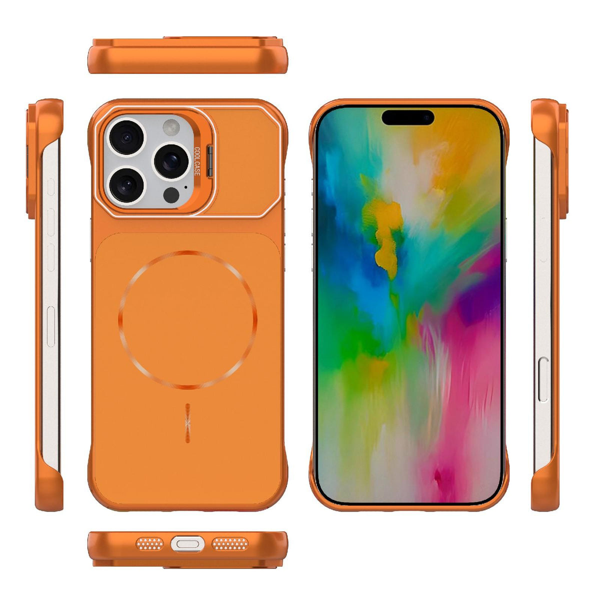 For iPhone 16 Pro Max Frameless Half-Wrapped PC Magnetic Phone Case - Orange - EDA009914116E