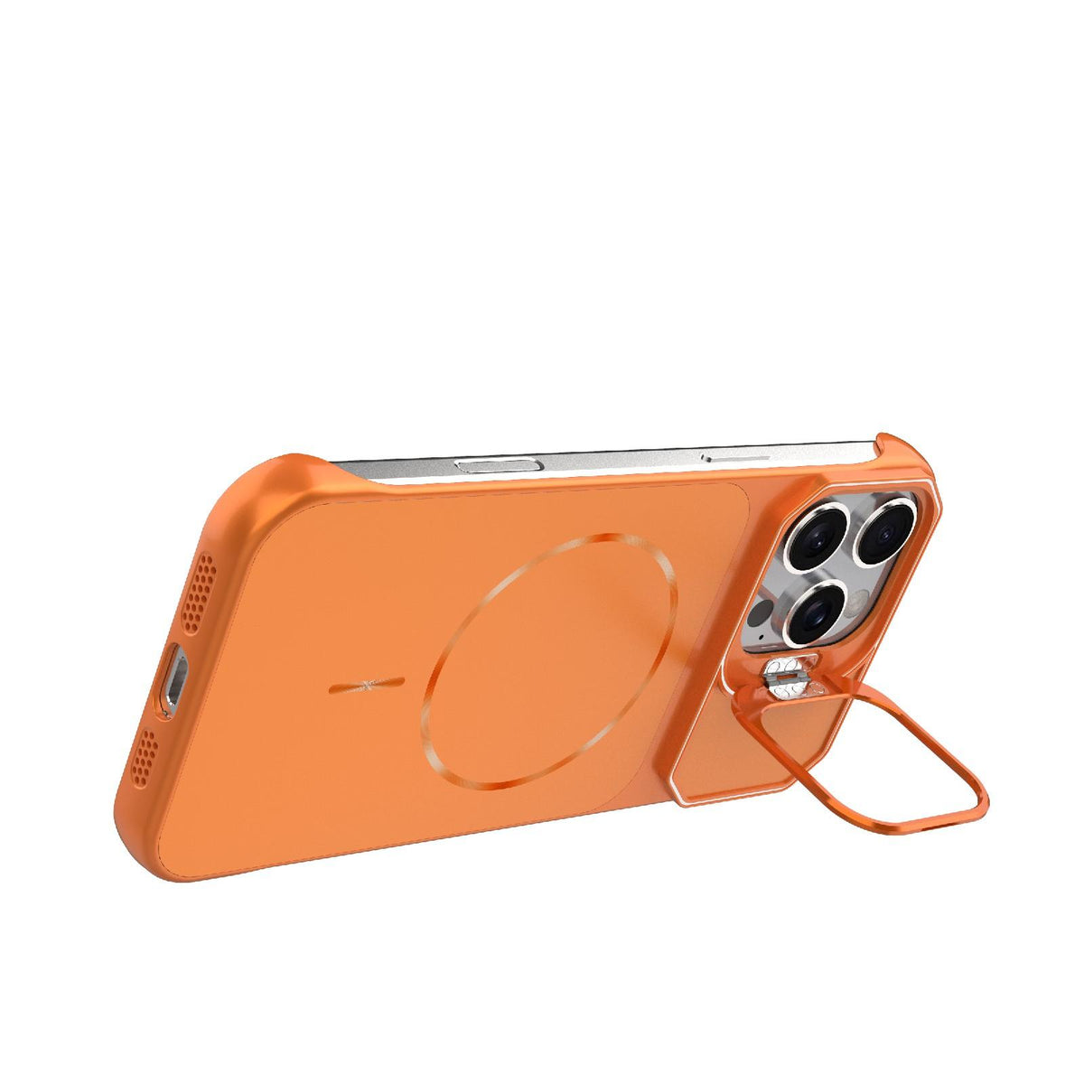 For iPhone 16 Pro Max Frameless Half-Wrapped PC Magnetic Phone Case - Orange - EDA009914116E