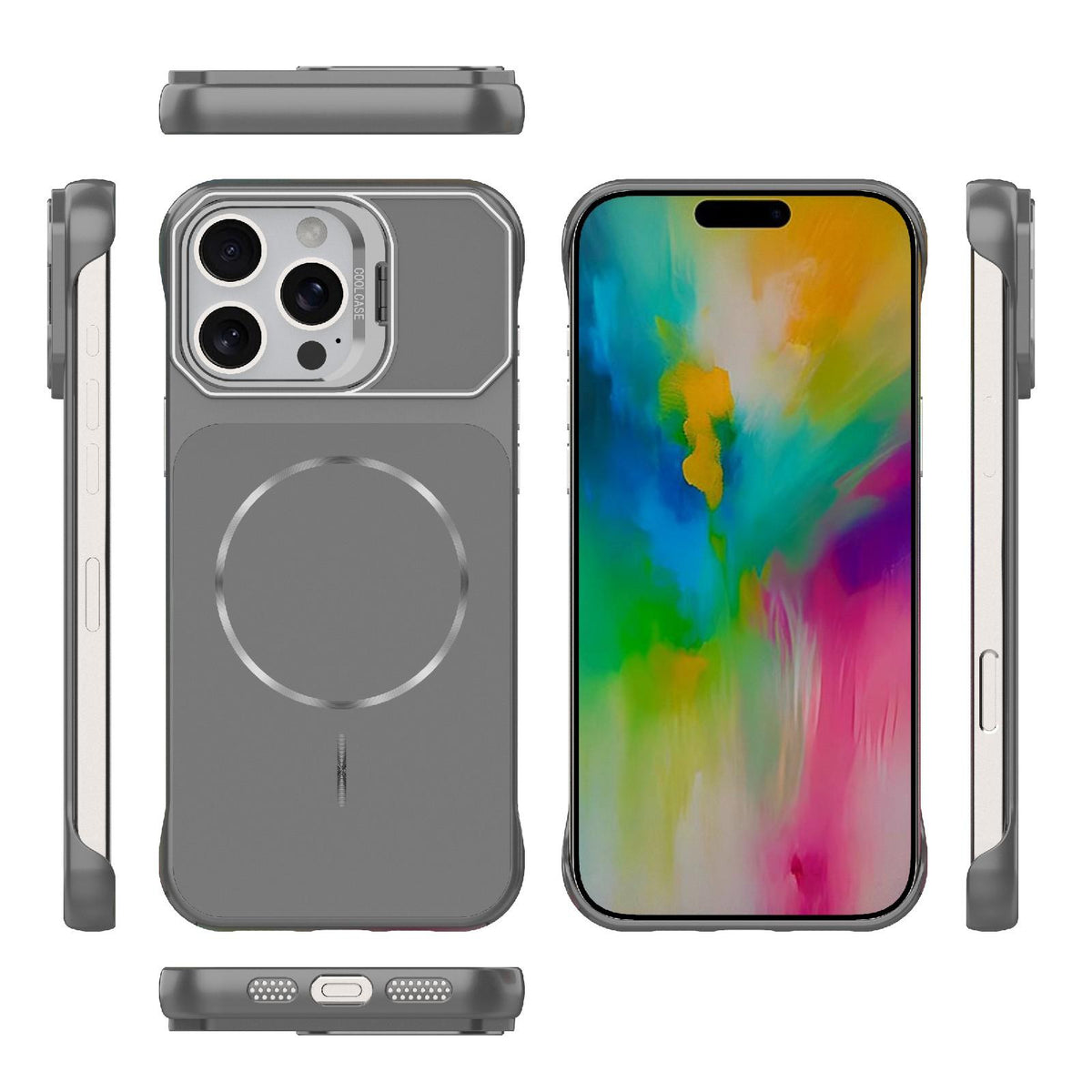 For iPhone 16 Pro Max Frameless Half-Wrapped PC Magnetic Phone Case - Gray - EDA009914116F