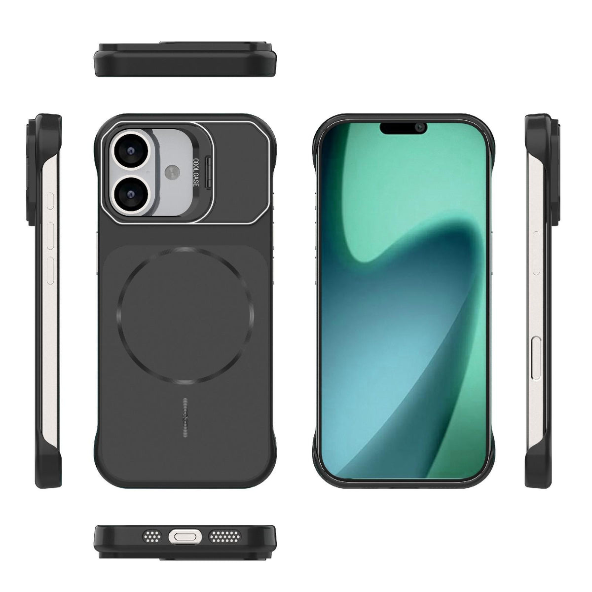 For iPhone 17 Frameless Half-Wrapped PC Magnetic Phone Case - Black - EDA009914117A
