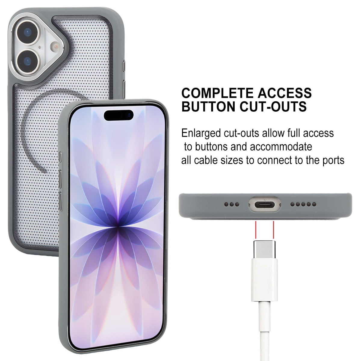 For iPhone 17 GEBEI Skin Feel Starry Dot Magnetic Phone Case - Grey - EDA009915903E