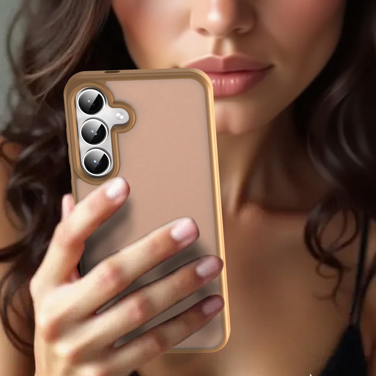For Galaxy S24+ 5G Fanying Series PC Hybrid TPU Translucent Frosted Phone Case - Desert Gold - EDA009917903G