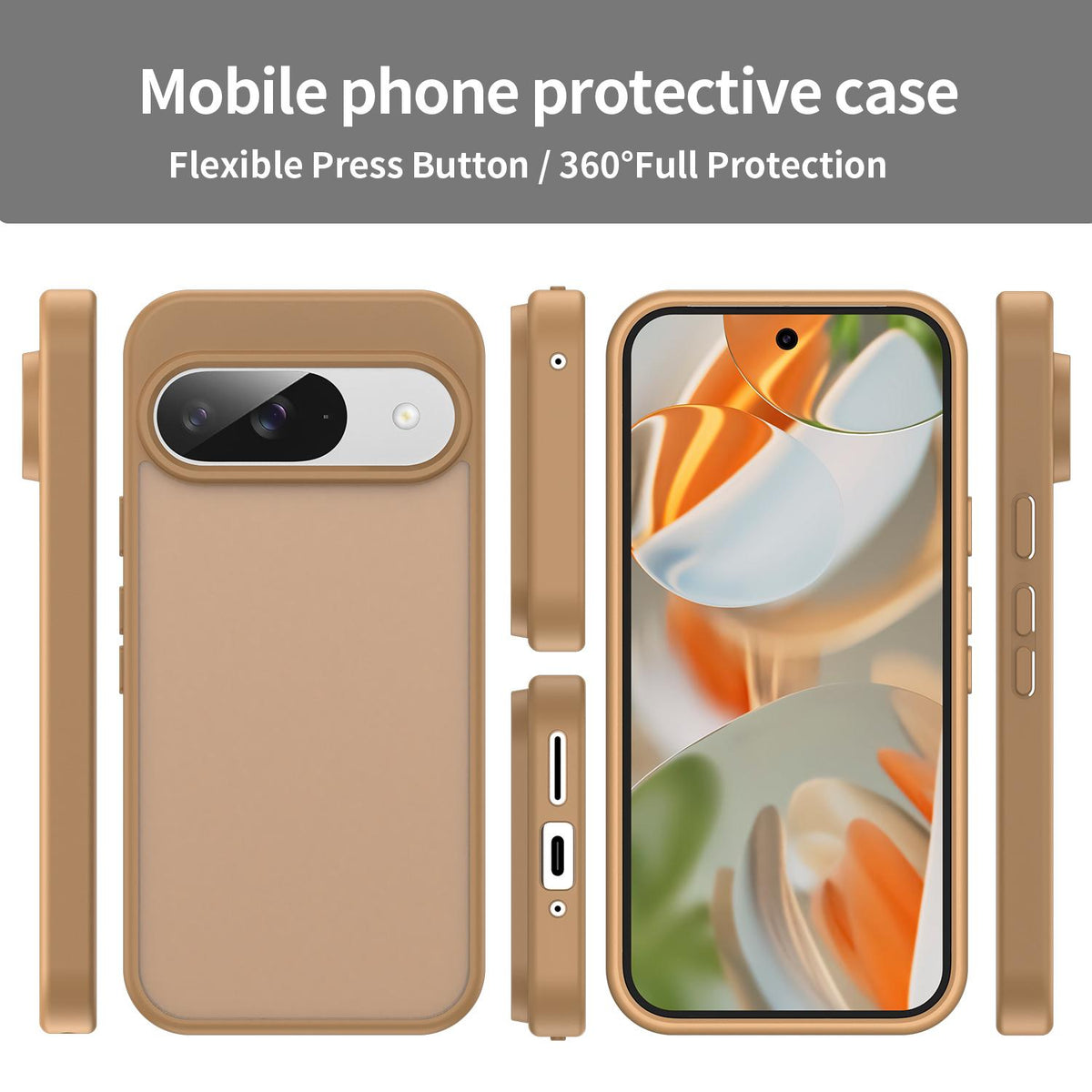 For Google Pixel 9 Fanying Series PC Hybrid TPU Translucent Frosted Phone Case - Desert Gold - EDA009919201G