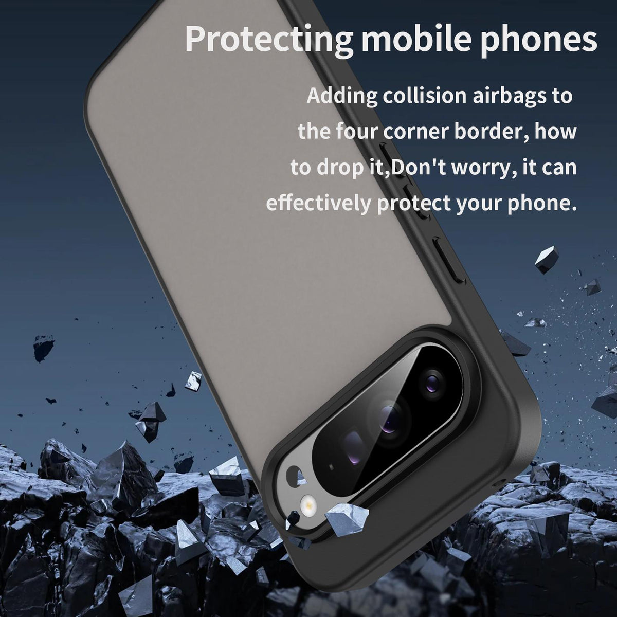 For Google Pixel 9 Pro XL Fanying Series PC Hybrid TPU Translucent Frosted Phone Case - Translucent Black - EDA009919203A