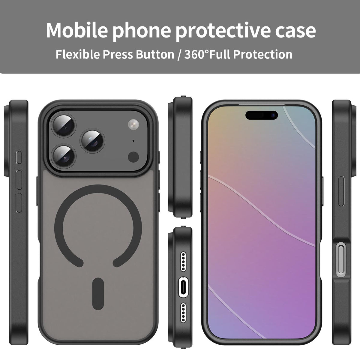 For iPhone 18 Pro Fanying Series PC Hybrid TPU Translucent Frosted MagSafe Phone Case - Translucent Black - EDA009920502A